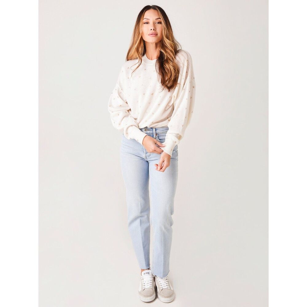 $308 27 Miles Cream White Malibu Kindal Cashmere Sweater Heart Print Size M